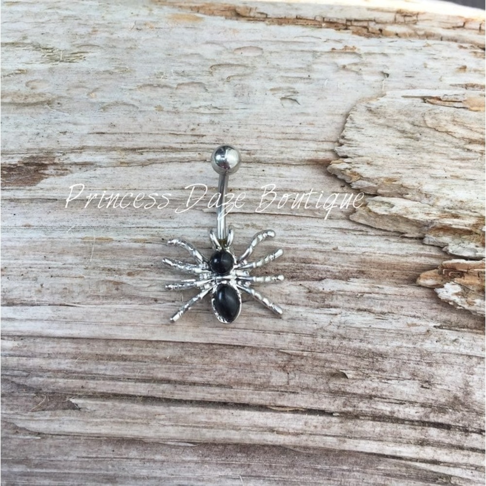 Black Spider Belly‎ Button Ring